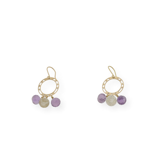 Pendientes Aro Calado con Amatistas y Citrinos en Oro 18 k