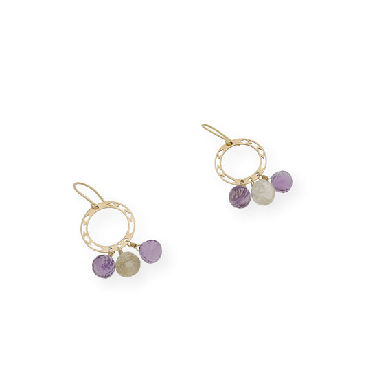 Pendientes Aro Calado con Amatistas y Citrinos en Oro 18 k