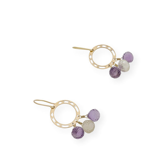 Pendientes Aro Calado con Amatistas y Citrinos en Oro 18 k