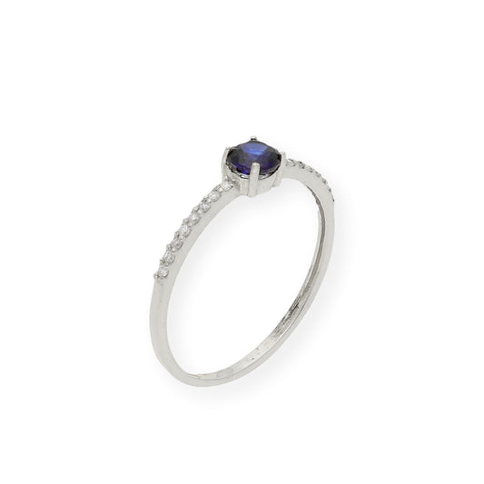 Anillo de Oro Blanco y Diamantes con Zafiros