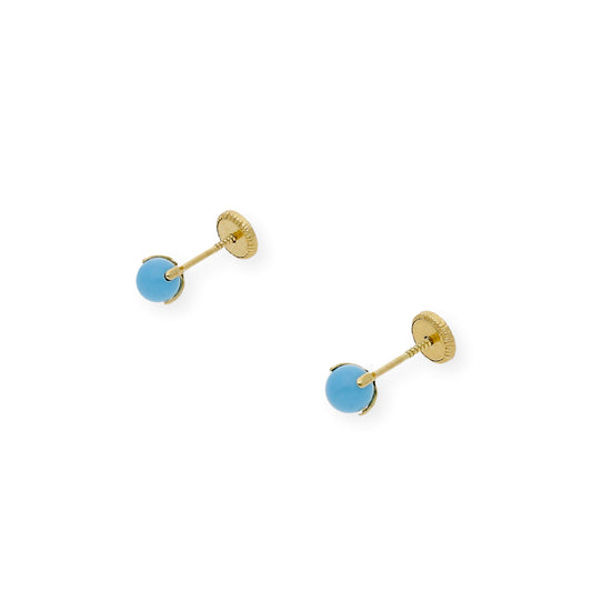 Pendientes Bebé Oro y Turquesas de 4 mm en Garra