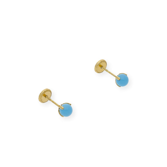 Pendientes Bebé Oro y Turquesas de 4 mm en Garra