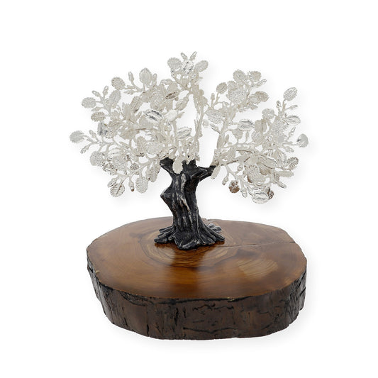 Encina Conmemorativa Personalizable Plateada con Base de Madera Natural Tamaño Pequeño