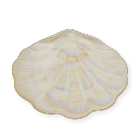 Concha de Bautismo Cristal Nacarado Color Beige Bilaminada Plata