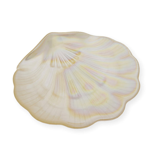 Concha de Bautismo Cristal Nacarado Color Beige Bilaminada Plata