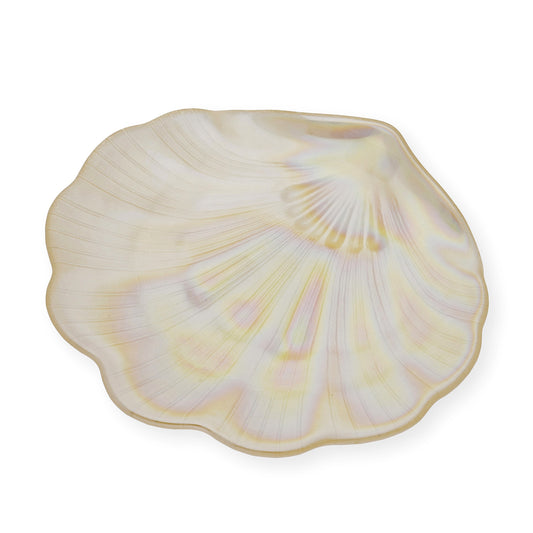 Concha de Bautismo Cristal Nacarado Color Beige Bilaminada Plata