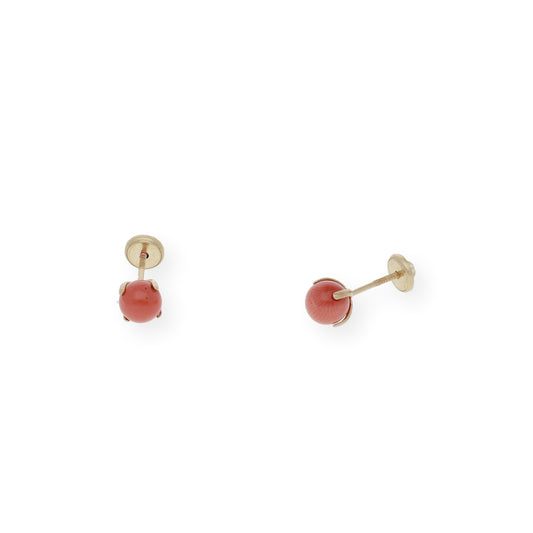 Pendientes Coral Bebé 4 mm Patilla en Oro 18k