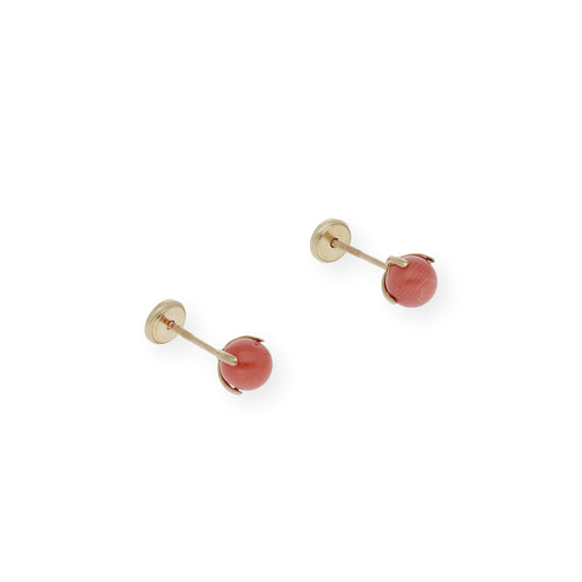 Pendientes Coral Bebé 4 mm Patilla en Oro 18k