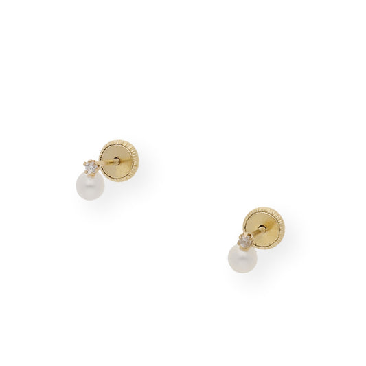 Pendientes Bebé Oro con Perlas de 3,50mm y circonita