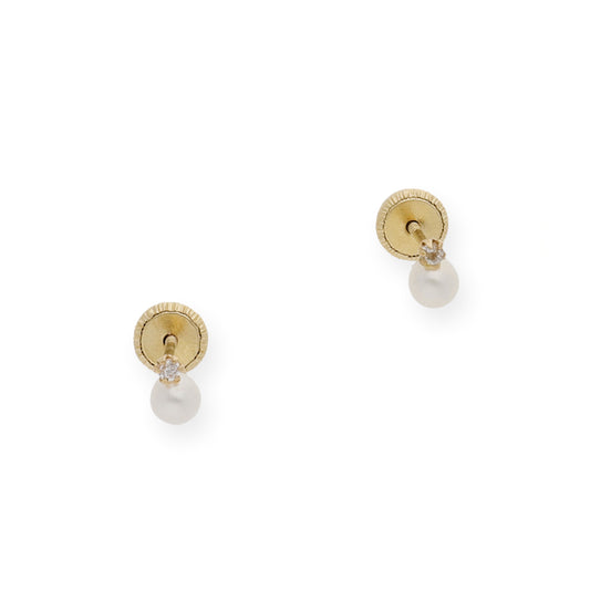 Pendientes Bebé Oro con Perlas de 3,50mm y circonita