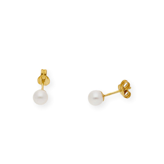 Pendientes Bebé Oro y Perlas Blancas Naturales de 4,50mm