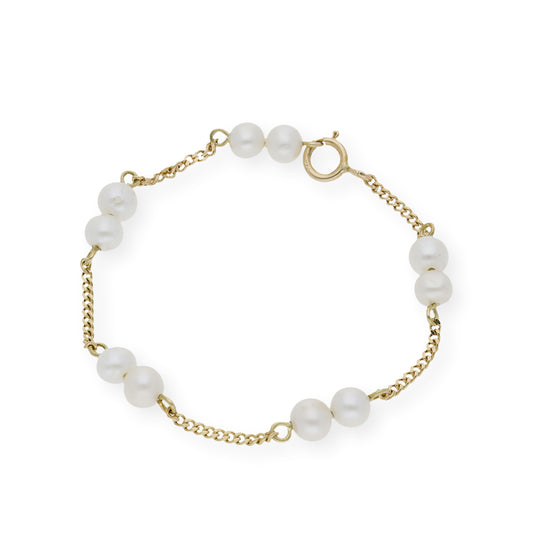 Pulsera de Bebé con doble Perlas y Oro de Ley