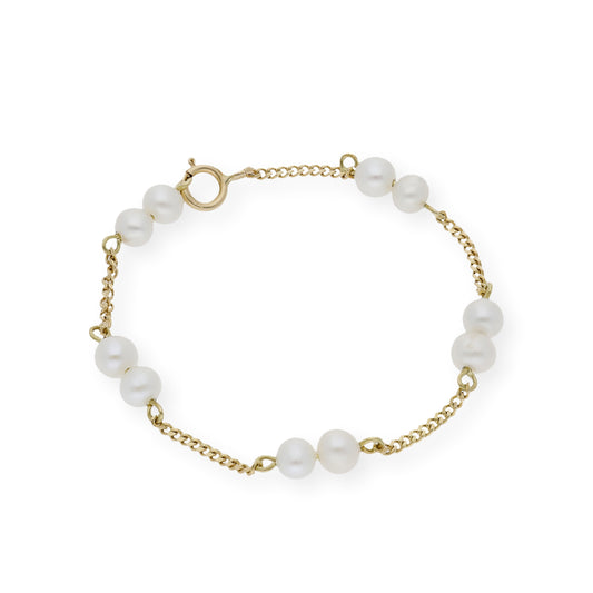 Pulsera de Bebé con doble Perlas y Oro de Ley