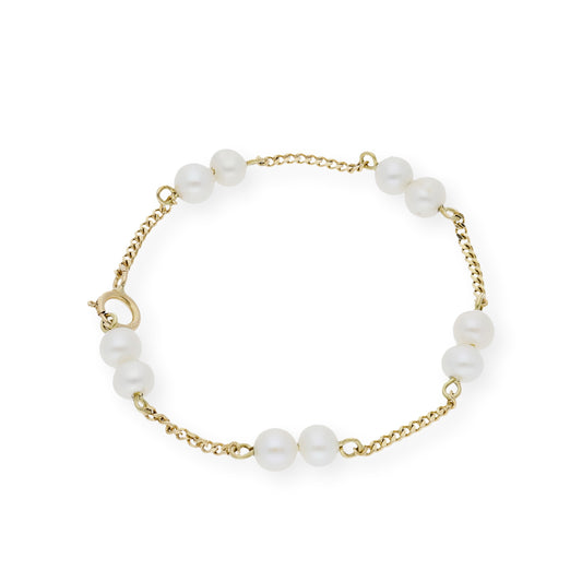 Pulsera de Bebé con doble Perlas y Oro de Ley
