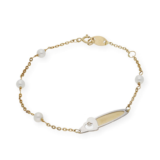 Esclava de Bebé en Oro y Perla con Diamante Personalizable