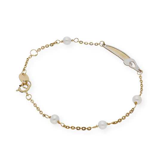 Esclava de Bebé en Oro y Perla con Diamante Personalizable