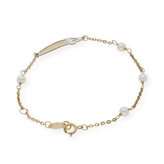 Esclava de Bebé en Oro y Perla con Diamante Personalizable