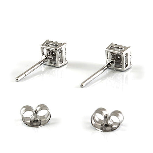 Pendientes de Oro Blanco 18 K y Diamantes Diseño Cuadrado