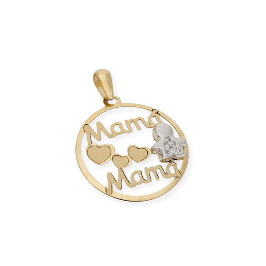 Colgante bicolor Mamá corazones y un niño de Oro 18k
