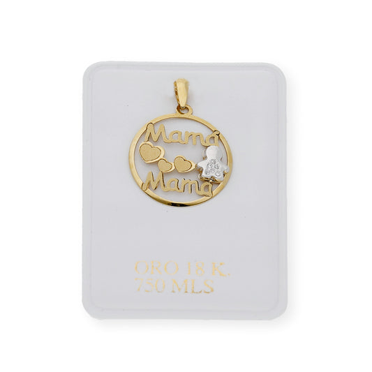 Colgante bicolor Mamá corazones y un niño de Oro 18k