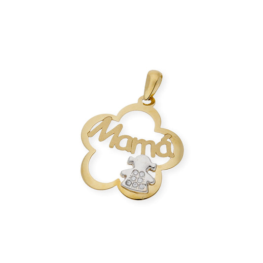 Colgante bicolor Mamá flor y una niña de Oro 18k