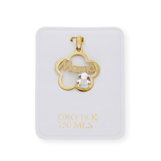 Colgante bicolor Mamá flor y una niña de Oro 18k