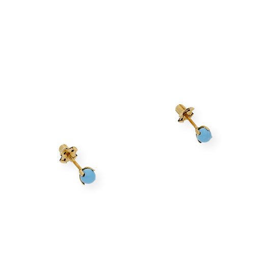 Pendientes Turquesa 3 mm de Bebé en Oro de Ley 18k