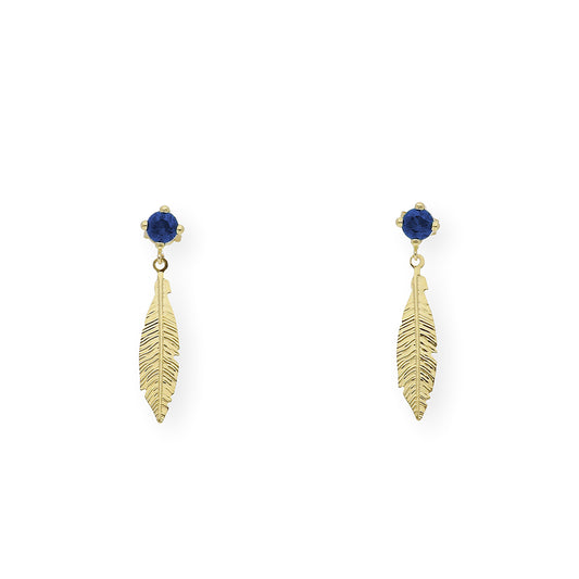 Pendientes Zafiro sintético y pluma Oro 18k