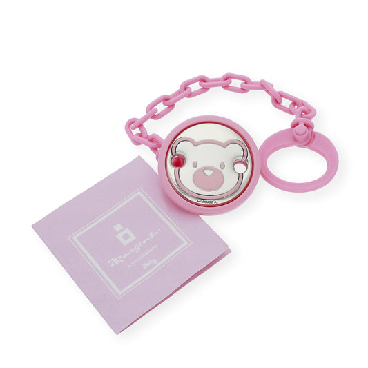 Pinza Chupete bebé Plata bilaminada Oso Rosa