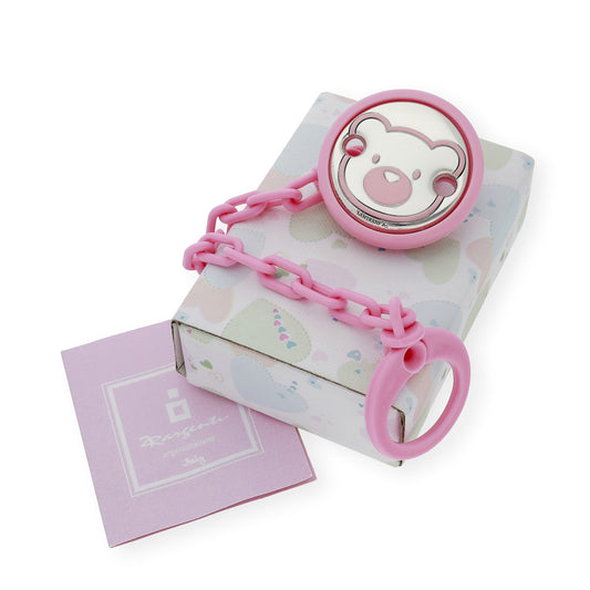 Pinza Chupete bebé Plata bilaminada Oso Rosa