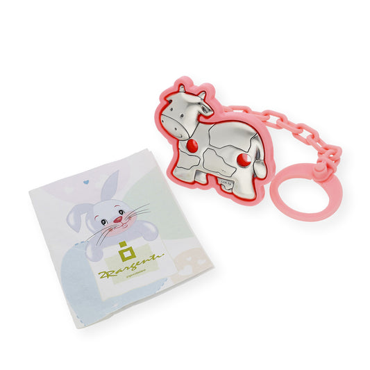 Pinza Chupete bebé Plata bilaminada Vaca Rosa