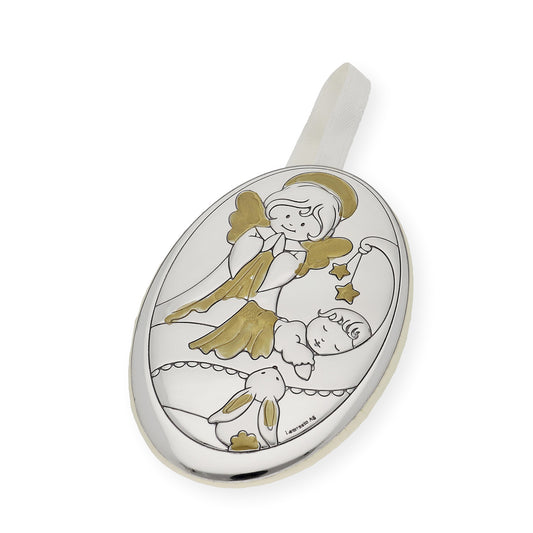 Medalla de Cuna Plata Bilaminada Ángel y Bebé