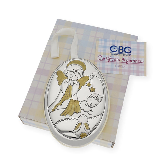 Medalla de Cuna Plata Bilaminada Ángel y Bebé