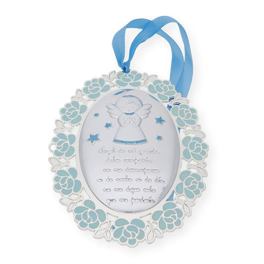 Medalla de Cuna Baño de Plata con esmaltado Azul Ángel de la Guarda