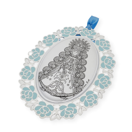 Medalla de Cuna Baño de Plata con esmaltado Azul Virgen