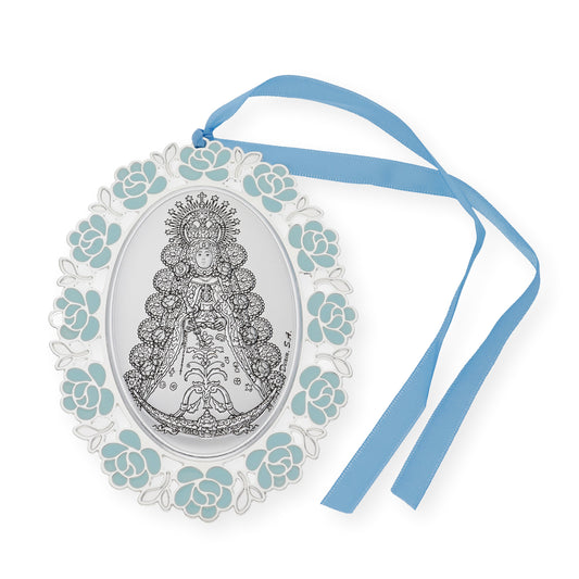 Medalla de Cuna Baño de Plata con esmaltado Azul Virgen