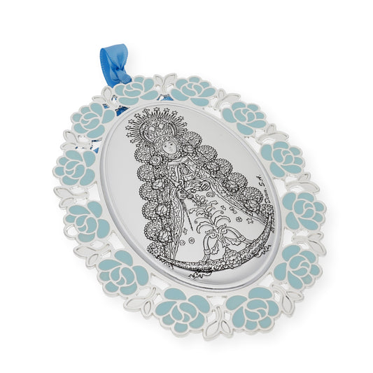 Medalla de Cuna Baño de Plata con esmaltado Azul Virgen