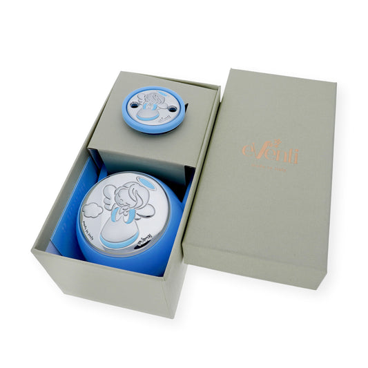 Portachupetes y Pinza de Chupetes en Plata Bilaminada Ángel Azul