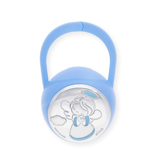 Portachupetes y Pinza de Chupetes en Plata Bilaminada Ángel Azul