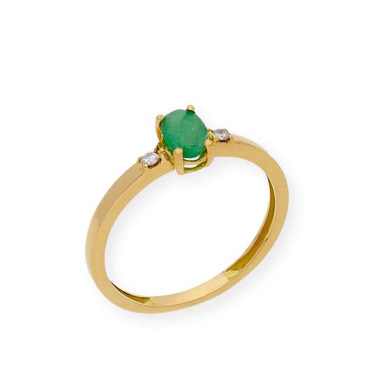 Anillo Victoria en Oro 18k con Diamantes y Esmeralda
