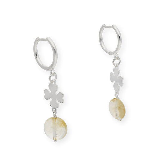 Pendientes Aro Trébol con Cuarzo Citrino en Plata de Ley 925