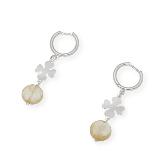 Pendientes Aro Trébol con Cuarzo Citrino en Plata de Ley 925