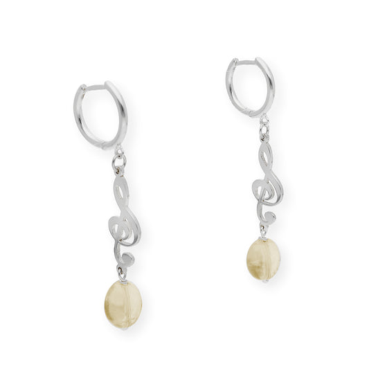 Pendientes Aro Clave de Sol con Cuarzo Citrino en Plata de Ley 925