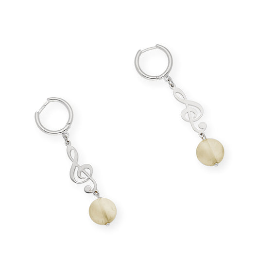 Pendientes Aro Clave de Sol con Cuarzo Citrino en Plata de Ley 925