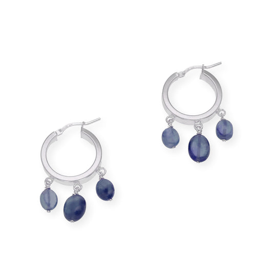 Pendientes Aro Plano con Piedra Color en Plata de Ley 925