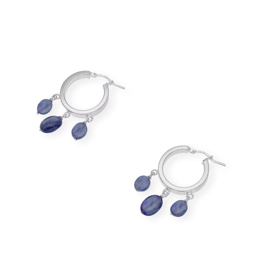 Pendientes Aro Plano con Piedra Color en Plata de Ley 925