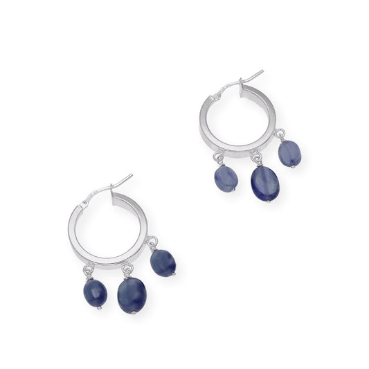 Pendientes Aro Plano con Piedra Color en Plata de Ley 925