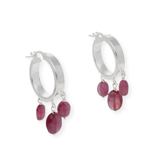 Pendientes Aro Plano con Piedra Color en Plata de Ley 925