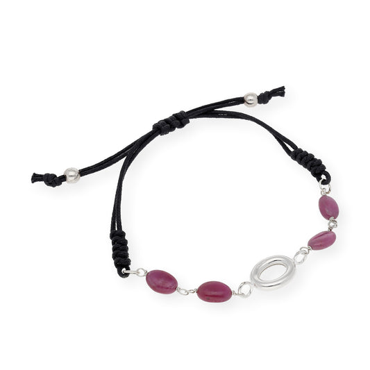 Pulsera Macramé con Rubíes en Plata de Ley 925