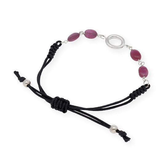 Pulsera Macramé con Rubíes en Plata de Ley 925
